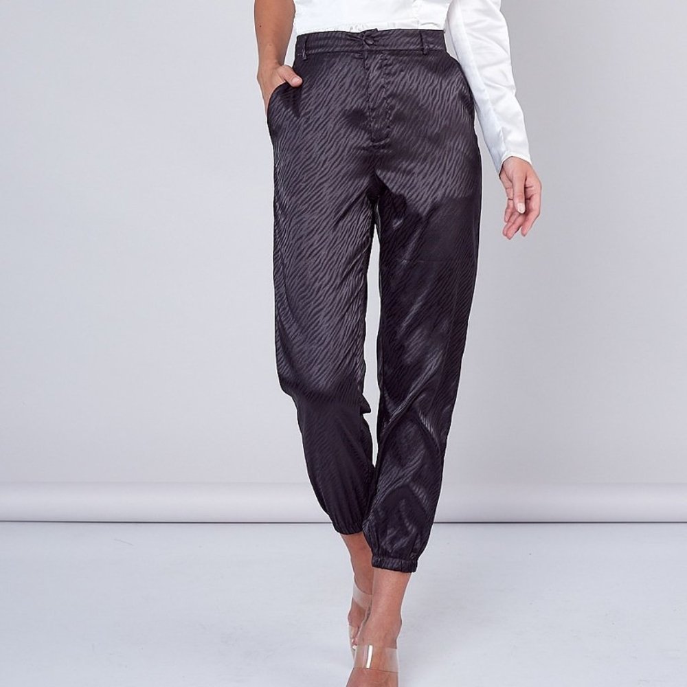 Printed Pants | Trousers Solid Black
